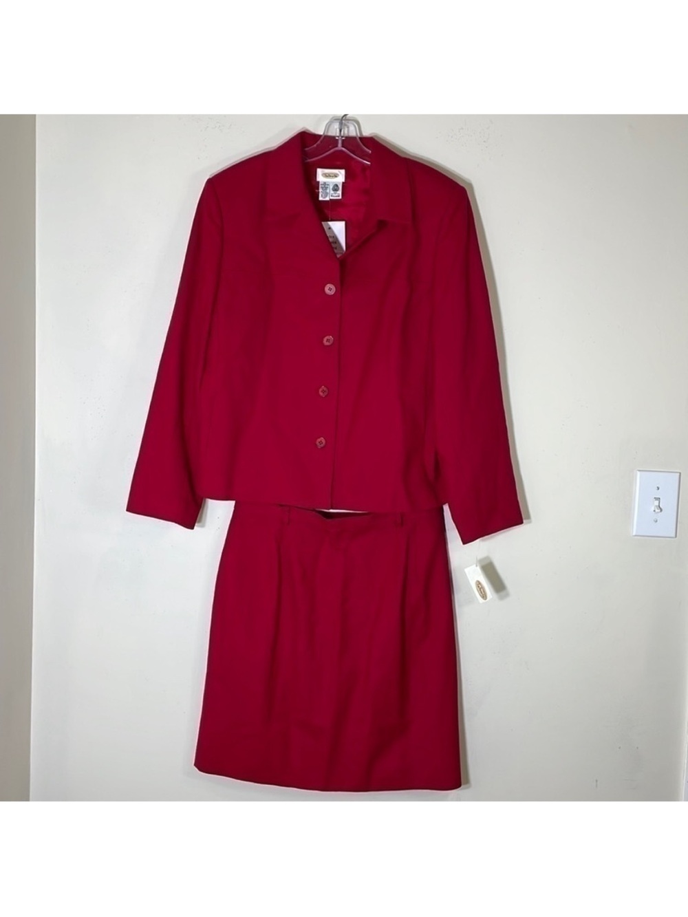 Vintage Talbots Red 100% Washed Wool Jacket and Pencil Skirt Set. 14. NWT. $298!